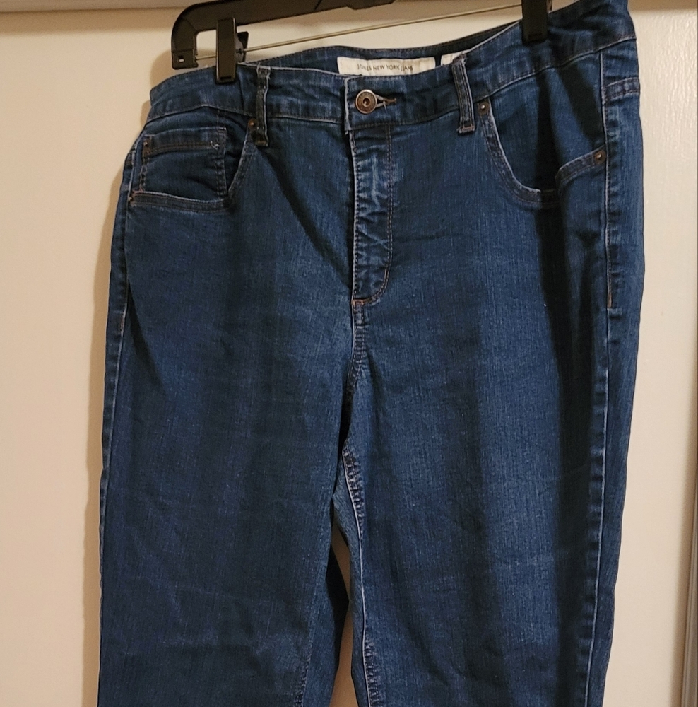Jones New York Jeans Lexington Straight Womens Mid Rise Stretch Blue Jeans 14